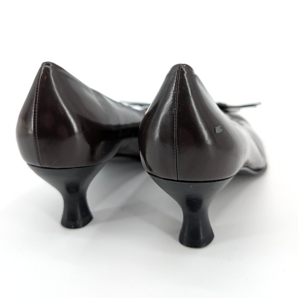 Salvatore Ferragamo Dark Brown Leather Bow Kitten Heel Pumps 7.5 B Italy - Picture 4 of 9